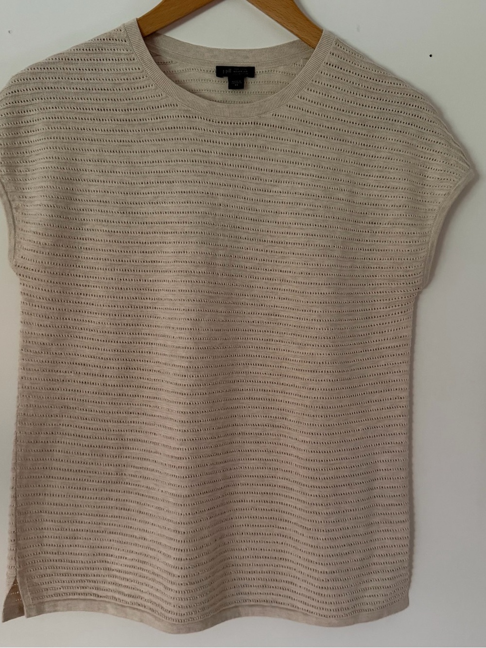 J. Jill Neutral Beige Short-Sleeve Crewneck Open Knit Top Coastal
